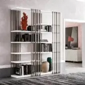Superior Cattelan Italia Arsenal bookcase with embossed lacquered steel in dark graphite and Burned oak shelving