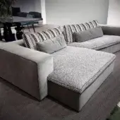 Lavish Erba David sectional crafted in Italy with muted gray velveteen and 100% cotton fabric upholstery