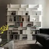 Elegant Cattelan Italia Wally bookcase built with titanium embossed MDF and matte lacquered finish