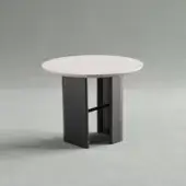 Distinguished Potocco Double L side table with natural stone top and black embossed steel base crafted with a matte finish
