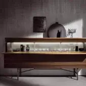 Distinguished Acerbis Grand Buffet sideboard crafted in medium-dark brown wood with satin finish and asymmetric doors