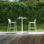 Sophisticated Varaschin Clever stool with durable VAR#TEX fabric and light aluminum structure in a clean white finish