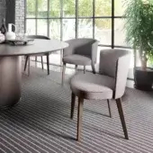 Elegant Potocco Lena chair with muted gray textile upholstery and smooth satin-finish solid ash legs