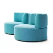 Exceptional Varaschin Belt lounge chair with muted turquoise textile upholstery and open-cell draining rubber construction crafted in okumè wood