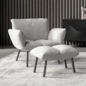 Remarkable Bonaldo Pil Lounge Chair with light gray woven fabric upholstery and sleek dark gray metal legs