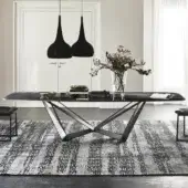 Exceptional Cattelan Italia Skorpio CrystalArt table with embossed black steel and artistic bevelled extra-clear glass in grey veining
