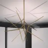 Innovative VENICEM Spear chandelier with a burnished brass metal structure and radiating linear elements