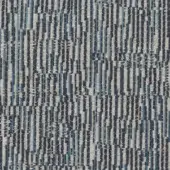 Mariani Elettra fabric sample displaying dark charcoal and teal vertical stripes with a nubby texture and complex weave construction.