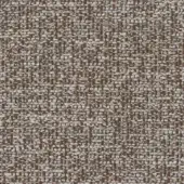 Woven fabric texture, muted brown and beige heathered blend, dense irregular weave with visible fibers and product label details.
