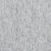 Light gray woven fabric texture with granular surface, speckled pattern, and small dried leaf; wool-blend material sample named “z trieste”.