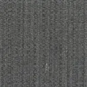 Gray woven fabric texture with heathered charcoal and silver threads, displaying a dense, nubby weave and partial label text.