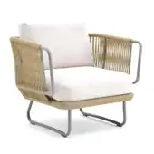 Sophisticated Varaschin Babylon lounge chair crafted with varnished aluminum and hand-woven synthetic fiber rope in natural beige with a gray base