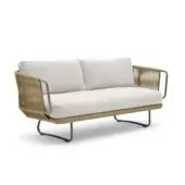 Exceptional Varaschin Babylon sofa with hand-woven synthetic fiber rope and varnished aluminum frame in neutral beige tones