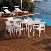 Superior Varaschin Dolmen table with durable powder-coated aluminum frame and sleek HPL tabletop in white