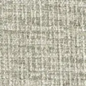 Woven fabric sample, light grey with beige and metallic shimmer, features a tight rectilinear weave and subtle nubby texture.