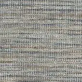Woven gray fabric with horizontal bands of brown and dark blue, exhibiting a dense, nubby texture suitable for upholstery or drapery.