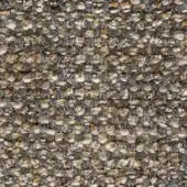 Woven fabric sample, muted gray and beige, irregular nubby texture with rounded elements, heathered effect, durable indoor material.