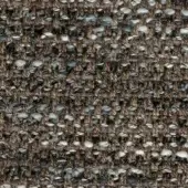 Heathered fabric sample with dark gray, brown, and off-white tones displays a nubby, irregular weave and visible yarn fibers for tactile texture.
