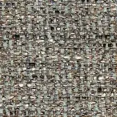 Gray-blue tweed fabric texture with beige and brown threads, dense irregular weave, speckled heathered pattern, and visible knots.