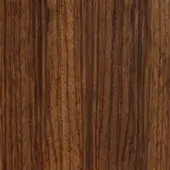 Zebrano wood texture with glossy finish, displaying vertical grain and alternating dark-light brown bands, natural knots visible.