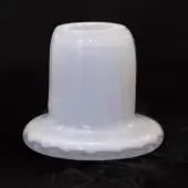 Venetian crystal light shade, white, bell-shaped with scalloped base, studio lighting, black background.