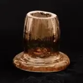 Venetian crystal candlestick, amber-brown glass, cylindrical ribbed body with flared base, hand-blown texture, Barovier & Toso.