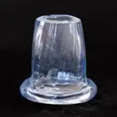 Venetian crystal vase, indigo mottled glass, cylindrical shape with flared base and frosted texture, Barovier & Toso branding.