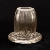 Glass candlestick, amber translucent crystal, ribbed cylindrical shape with wide circular base; Barovier & Toso FM Fume Smoke.