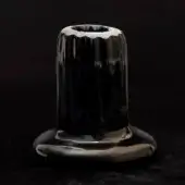 Barovier & Toso nn nero black vase, Venetian crystal, cylindrical shape with jagged rim and rounded base, glossy reflective surface.