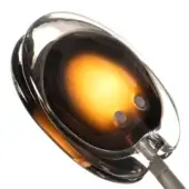 Bocci spherical pendant light, amber and grey glass, distorted droplet shape with embedded metallic light sources and glossy finish.