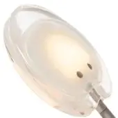 Bocci pendant lamp, white blown glass, elongated droplet shape with two perforations and brushed metal arm.
