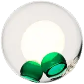 Bocci 28 pendant lights, green glass, spherical enclosure with three irregular orbs and central white circular element.