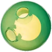 Bocci 28 pendant lights, opaque green glass, circular composition with illuminated yellow center and layered rings.