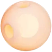 Bocci 28 pendant light, opaque pink glass, spherical form with two recessed warm yellow light sources against a dark green backdrop.
