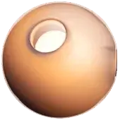 Copper sphere with circular opening, glossy finish, suspended against olive-green; minimalist modern design with internal diffused light.
