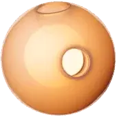 Bocci 28 pendant light, opaque purple glass, spherical form with central aperture and warm orange gradient glow.