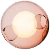 Bocci 28 wall light, pink blown glass, spherical form with interconnected rounded shapes and warm internal illumination.