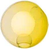 Bocci 28 pendant light, yellow glass, oval shape with internal glowing spheres and rippled texture, studio lighting.