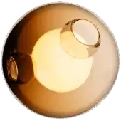 Bocci 28 wall light, yellow glass, spherical fixture with amber shell containing translucent glass elements and warm light emission.