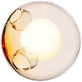 Bocci 28 wall light, yellow glass sphere, features two embedded curved glass rings and a warm white light source.