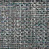 Melange fabric sample with dense irregular weave, featuring gray, teal, beige, and purple threads in a muted, heathered texture.