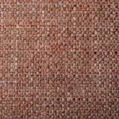 Terracotta fabric sample with a dense, irregular weave of orange, gray, and beige threads exhibiting a speckled, matte texture.