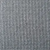Boucle fabric sample in medium grayscale, exhibiting a dense, textured weave with a nubby, looped surface and irregular speckled pattern.