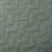 Flora Metalasse fabric sample, grayish-green woven texture, repeating raised square geometric pattern, model EB31.