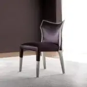 Superior Costantini Pietro Villa chair with a gracefully curved backrest and plum-colored fabric upholstery with a satin metal frame