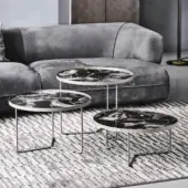 Exceptional Cattelan Italia Billy Keramik coffee table with dark patterned ceramic and silver-toned metal, finished to a polished smoothness