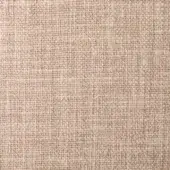 Woven fabric sample, light beige linen blend, dense irregular weave with brown speckles, matte finish, tactile texture, labeled “baia sp47”.