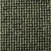 Brionne fabric sample, black and olive green, features a dense grid of rounded, textured elements with a looped pile construction.