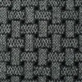 Gray woven textile with a grid pattern of dark lines against a nubby background, looped texture, studio shot.