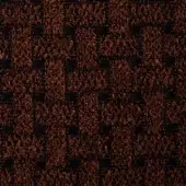 Rust-brown woven textile with a repeating grid of dark squares, exhibiting a dense looped pile and rough, shaggy texture.
